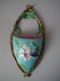 George Jones Majolica hummingbird wall pocket