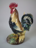 Delphin Massier Majolica cockerel/rooster spill vase