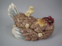 Majolica hen and chicks tureen