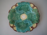 Majolica leaves on basket plate