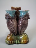 Majolica owl posy holder