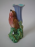 Majolica Robin & flower posy vase