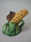 Majolica Palissy mouse & corn toothpick holder