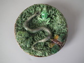 Small Mafra Majolica Palissy snake, moth & frog wall plate