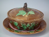 Majolica Ivy butter dish, cover and stand