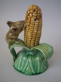 Angelico Majolica Palissy mouse on corn toothpick holder