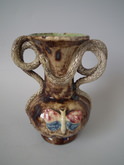 Small Cunha Majolica Palissy butterfly & snake vase
