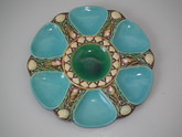 Minton Majolica turquoise 6 well oyster plate