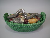 Majolica Palissy fish on basket tureen & cover