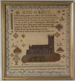 Antique Sampler, 1844 'St. Mark's Church, Shelton' Sampler by Elizabeth Odell