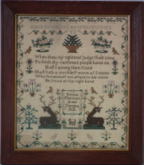 1835 Sampler with stags by Emma Flatman
