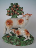 Staffordshire Pearlware sheep & lamb bocage figure