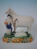 Staffordshire Prattware shepherdess & sheep