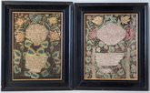 Pair Sister Silkwork Samplers 1742 & 1746 by Elizabeth & Alice Sutton