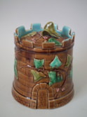 Majolica castle with ivy pot and cover
