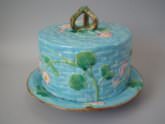 George Jones Majolica Cheese Dome & Stand with Pansies