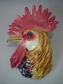 Delphin Massier Majolica cockerel/rooster wall pocket