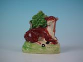Mini Staffordshire Pearlware deer with bocage figure