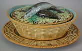 George Jones Majolica Sardine Dish, Stand & Cover