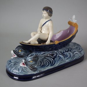 Holdcroft Majolica Boy on Boat Figure