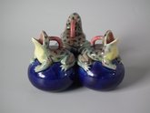 Rare Copeland Majolica Triple Frog Posy Vase