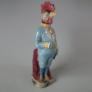 German Majolica Figural Cockerel Bottle