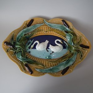 French Majolica Swan & Bulrush Platter SOLD