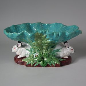 Minton Majolica Rabbits and Leaf Compote