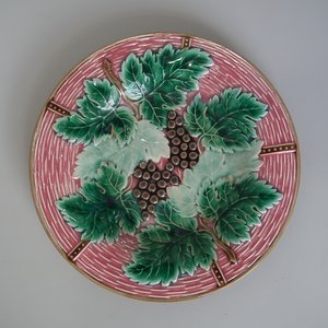 Boch Freres Majolica Grapes in Pink Basket Plate