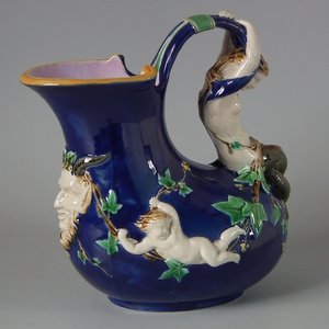 Minton Majolica Mermaid and Cherub Wine Pitcher