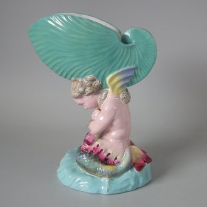 Brownfield Majolica Shell Figural Sauceboat