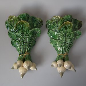 Pair Pinheiro Palissy Majolica Turnip Wall Pockets