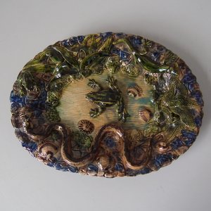 Joseph Landais Palissy Majolica Frog Plaque