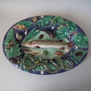 Barbizet Palissy Majolica fish, reptile & insect platter