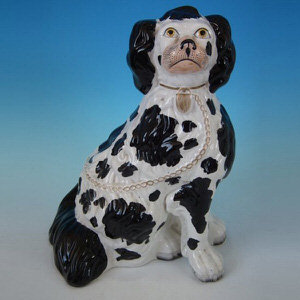 Large Staffordshire Pottery 'Chunky' Black & White Spaniel