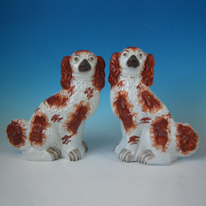 Pair Staffordshire Russet Spaniels with Curly Tails