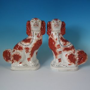 Rare Pair Staffordshire Spaniels on Cushions