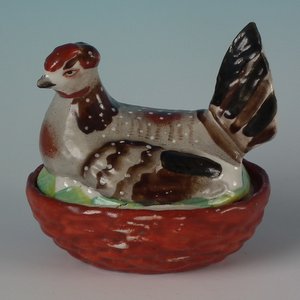 Mini Staffordshire Pottery Hen on Nest