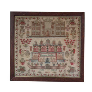 Antique Sampler, 1842, by Jane Jolly. Solomon's Temple