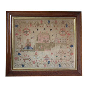 Antique Sampler, 1846, by A Roberts - Country Scene