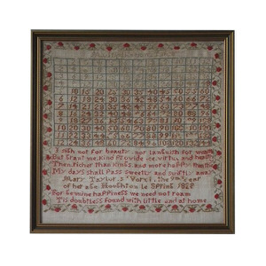 Antique Sampler, 1838, Multiplication Tables by Mary Taylor