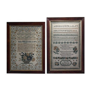 Pair Sister Samplers by Allice (1835) and Hannah (1843) Witt