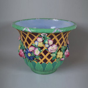 Minton Majolica Jardiniere / Planter with floral decoration