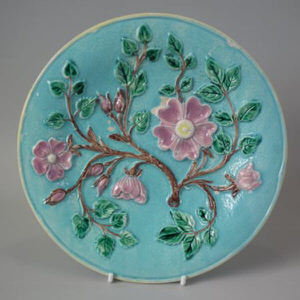 Majolica plate with dog roses