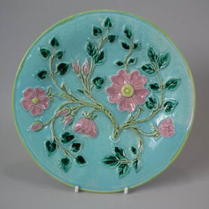 Majolica plate with dog roses