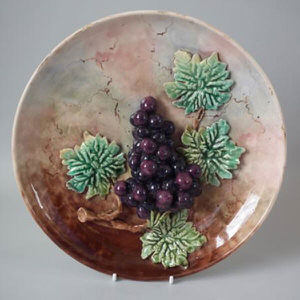 French Majolica Palissy style grapes wall plate