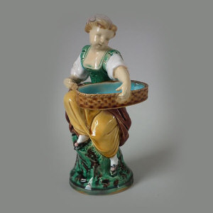 Minton Majolica Hogarth girl match holder figure
