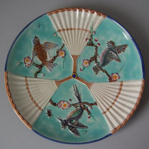 Wedgwood Majolica Plate with bird & fan pattern