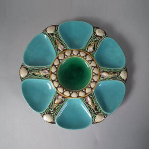 Minton Majolica Turquoise 6 Well Oyster Plate