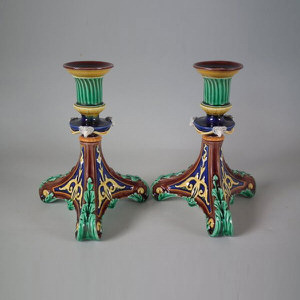 Pair Wedgwood Majolica Candlesticks